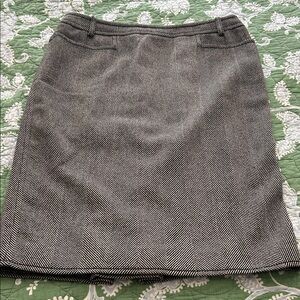 Dior Vintage Black and White Herringbone Virgin Wool and Silk Pencil Skirt